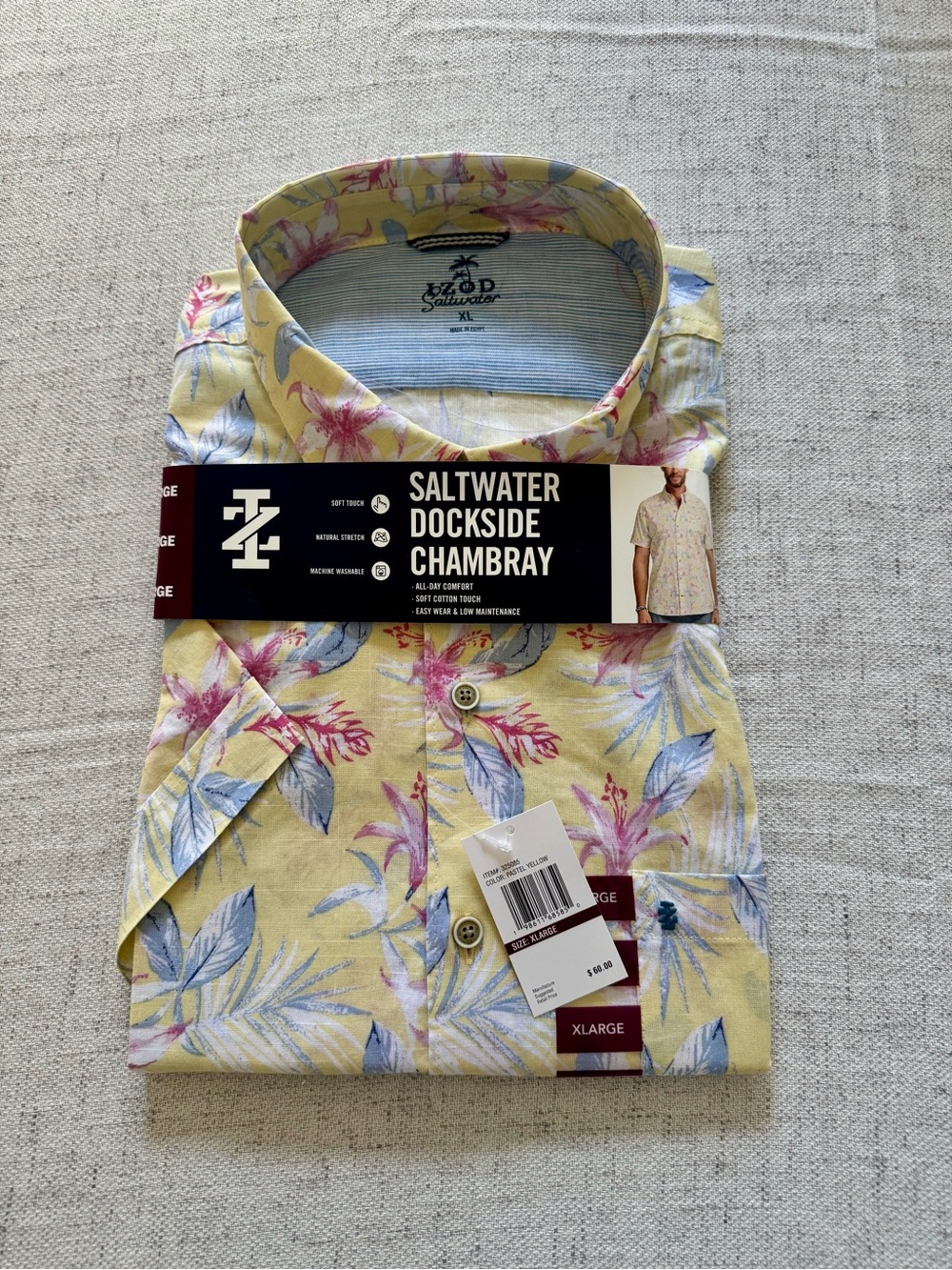 Izod Yellow Chambray Short-Sleeve Tropical Print Shirt